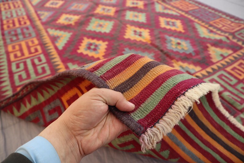 5x8'5" Vintage Kilim Rug, Flatweave Geometric design Rug, Oriental Afghan Rug, Antique Piece Area Rug, Handwoven Rug, Bedroom, Living Room image 6