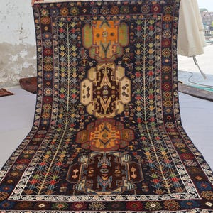 3&#39;8x6&#39;8 ft Colorful Vintage Rug, Natural veg dyes Afghan Wool Rug, Handmade Rug, Geometric Baluchi Rug, Tribal Oriental Rug, Living Room Rug