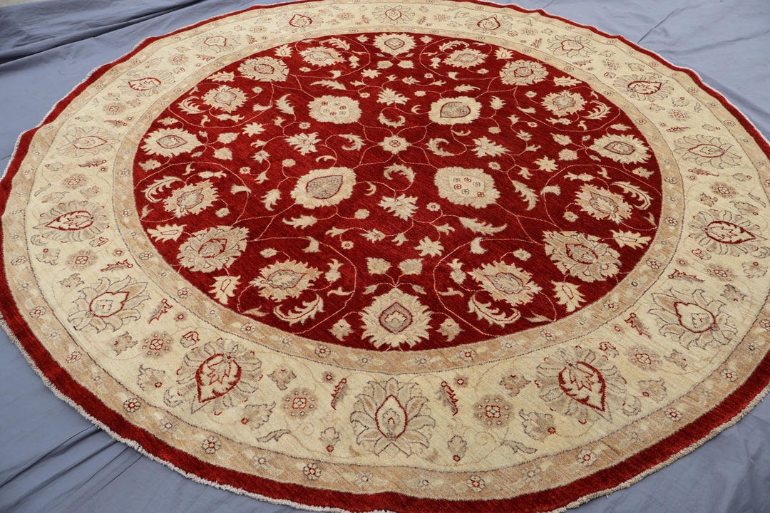 9x9 Ft Large Round Rug, Turkish Oushak Circle Area Rug, Handmade Wool ...