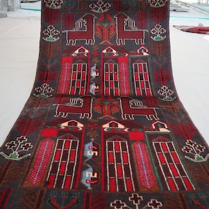 3x5 ft One of a kind Pictorial Rug - Afghan Handmade Wool Home decor Area rug - Art Vintage Baluchi Rug - Kids Room Rug - Boho Tribal Carpet