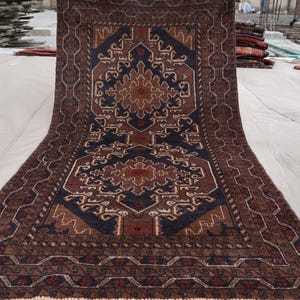 3&#39;6x6&#39;9 ft Terracotta Afghan Rug, Tribal Geometric Hand Knotted Wool Rug, Antique Caucasian design Baluchi Rug, Rug for Bedroom, Living Room