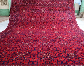 Large Bukhara Rug, 13x10 Ft, Afghan Handmade Wool rug, Tribal Bokhara Rug, Turkmen Oriental Rug, 100% Wool living room rug, 10x13 Afghan Rug