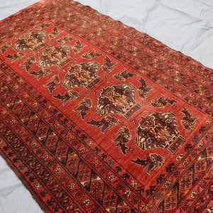 Collectors piece Antique Rug, 3&#39;6x5&#39;9 ft Tribal Vintage Turkmen Rug, Afghan Handmade High Pile Wool Area Rug Oriental Bukhara Red Carpet 4x6