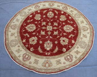 5x5 Round Bidjar Rug, Natural dyes Afghan Hand Knotted Wool Rug, Oriental Red Rug, Circle Area Rug, Bedroom, Kitchen Rug, 5 ft Round Carpet