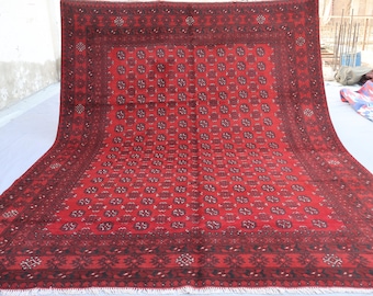 2,5 x 3 m Großer Afghan Bukhara Teppich, Turkmenischer Handgefertigter Weicher Flor Wollteppich, Wohnzimmer, Schlafzimmer Teppich