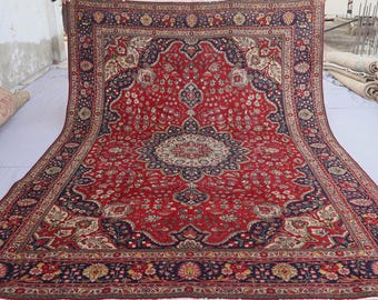 200x300 Großer Kaukasier Teppich, Roter Vintage Teppich, Handgemachter Wollteppich in Rot, Türkisch Antik Heriz Teppich, Orientteppich für Wohnzimmer, Schlafzimmer