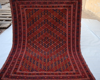Vintage Geometric Rug, 4'11x6'6 Ft Afghan Handmade Antique Faded Mishwani Rug, Turkmen Hand Knotted Wool Rug Oriental Carpet Living Room Rug