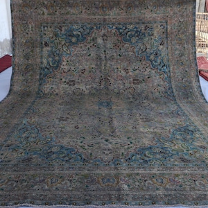 1920s Antique Rug 10x13 Large Heriz rug, Distressed faded Caucasian Rug, Handmade Low Pile Wool rug, Vintage Rug, Living Room Rug 9&#39;3x12&#39;7&quot;