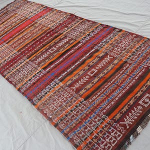 4x10&#39;3 ft Vintage Kilim Wide Runner rug, Afghan Handmade Wool Rug, Antique Oriental Rug, Turkmen Striped Rug, Hallway Runner Kitchen Runner