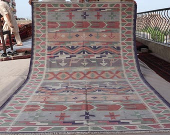 5x8 Vintage Kilim Rug, Muted Colors Afghan Hand woven Veg Dyes Wool Rug, Boho Area Rug, Antique Oriental Rug, Bedroom Rug, Dining Table Rug