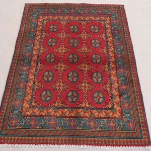 3x5 Red Rug, Turkmen Bokhara Rug, Afghan Handmade Rug, High Pile Wool Tribal Rug, Oriental Area Rug, Office, Entryway, Kitchen, Bedroom Rug