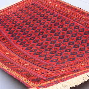 5&#39;3x6&#39;5 ft Afghan Geometric Mashwani Baluchi Rug, Turkman Handmade Soft Wool Rug, Red Tribal Area Rug, Vintage Oriental Rug, Bedroom Carpet