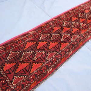 1'5x5'1 ft ( 40x150 cm ) Vintage Bukhara Rug, Turkoman Handmade Wool Runner Rug, Oriental Afghan Rug, Red Tribal Carpet, Antique Hallway Rug