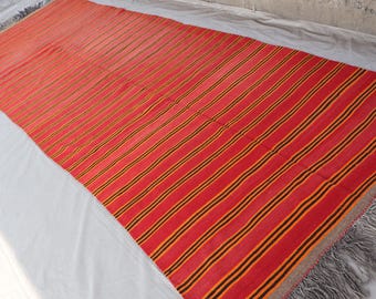 5x14'4 ft Runner Rug, Antique Kilim Red Orange Afghan Handmade Wool Rug, Flatweave Vintage Rug, Turkmen Tribal Rug, Wide Entryway Runner