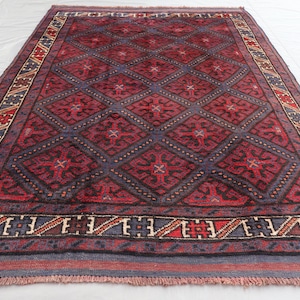 5x8 Antique Geometric Rug, 4&#39;10x7&#39;7 ft Vintage Afghan Hand Knotted Wool Baluchi Area Rug, Living Room Carpet, One of a kind Caucasian rug
