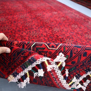 Roter Großflächenteppich, 2 x 3 m großer turkmenischer handgeknüpfter Wollteppich, Orientteppich für Wohnzimmer