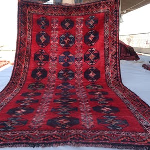 5x9 Vintage Large Rug, Red Tribal Caucasian Afghan Rug, Hand Knotted Wool faded Rug, Oriental Area Rug, One of a Kind Rug, Living Room Rug
