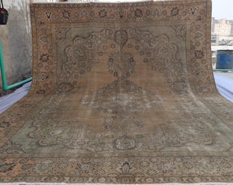 Großer Geometrischer Afghanischer Teppich Heriz Teppich 10x13 Terrakotta Handgefertigter Wollteppich Handgefertigt