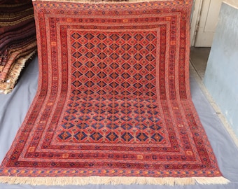 5x7 Terracotta Antique rug, 5'2x6'5 ft Afghan Mashwani Rug, Handmade Wool Oriental Rug, Geometric Tribal Faded Carpet, Living Room, Bedroom