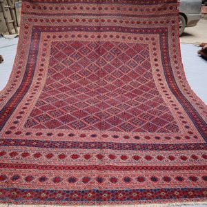 7x9 ft Afghan Vintage Geometric Mashwani Rug, Natural veg dyes Handmade Wool Area Rug, Turkmen Tribal Rug - Rug for Bedroom, Living Room Rug