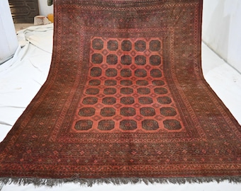 8x11 ft Terracotta Vintage Rug, Turkmen Tribal Faded Rug, Wool Low Pile Rug, Afghan Handmade Oriental Area Rug, Living Room Rug, Bedroom rug
