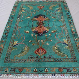 3x5 Turquoise Bidjar Rug Afghan Hand Knotted Wool Tribal Rug Geometric Oushak Rug, Modern Area Rug, Traditional Rug, Office Rug, Bedroom Rug