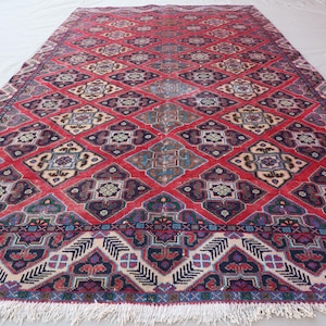 Collectors piece 5&#39;6x9&#39;9 ft One of a kind Rug, Antique Caucasian Red Rug, Geometric design Handmade Wool Rug, Afghan Tribal Rug, Bedroom Rug