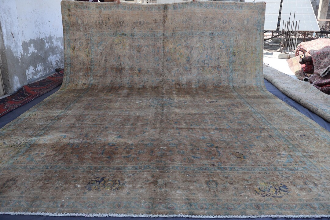 Dilapidated Rug 1920s Antique Rug 10x13 Medallion Handmade Wool Rug Low Pile Distressed ...