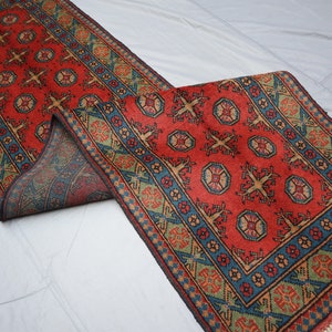 10 ft Bukhara Runner rug, Red Afghan Hand Knotted veg dyes Wool Tribal Runner rug, Turkmen Oriental Rug, Hallway Runner, Kitchen Runner 3x10
