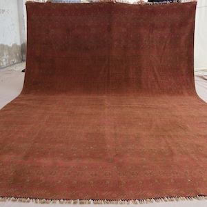 Terracotta Vintage faded 8x11 Rust Afghan Hand Knotted wool rug, Turkmen Tribal Low Pile Carpet, Oriental Antique Rug, Bedroom Rug 7&#39;6x10&#39;9&quot;
