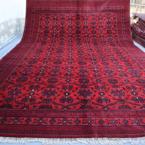 12x17 パレスサイズエリアラグ - レッド トライバル アフガン ハンド