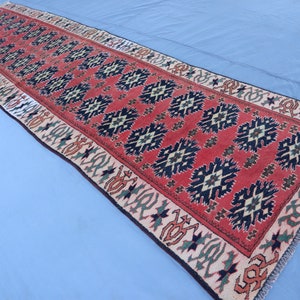 2&#39;7x10&#39;3 ft Antique Runner rug Afghan Tribal Vintage Rug, Handmade Wool Orange Red Runner Rug, Hallway Runner Carpet, Oriental Turkmen Rug