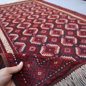 4x6 ft Afghan Vintage Rug, Baluchi Caucasian Bukhara design Antique Rug, Handmade Wool Area Rug, Bedroom Rug, Living Room Rug, Oriental Rug