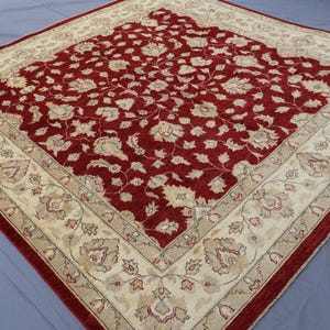 8x8 Red Square Rug, Afghan Sultani Oushak rug, Handmade Wool Rug, Turkmen Oriental Rug for Living Room Rug for Bedroom, Dining Table Carpet