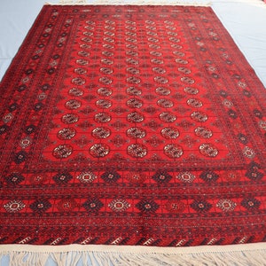 7x10 Collectors piece Vintage rug, Turkmen Hand Knotted veg dyes Wool Oriental Rug, Afghan Red Bukhara Rug, One of a Kind rug, Bedroom Rug