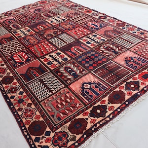 Antique rug 7x10 Afghan Bakhtiari Caucasian Rug, Handmade Wool Rug, Red Tribal Rug, Oriental Vintage Area Rug, Bedroom rug, Living Room Rug