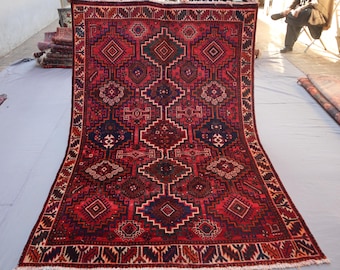 Vintage Caucasian Rug, 5'5x8 ft Collectors piece 1920s Antique Rug, Handmade Wool Rug, Afghan Pictorial Carpet, Medallion Tribal faded Rug