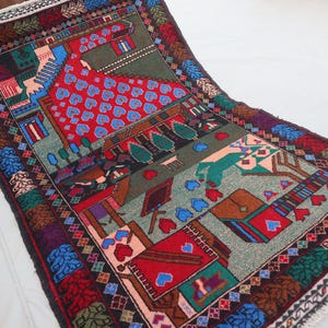3x5 ft Afghan Pictorial Area Rug - Vintage Tribal Hand Knotted veg dyes Wool Rug - Oriental Boho Bohemian Art Rug - Kids Room, Kitchen Rug