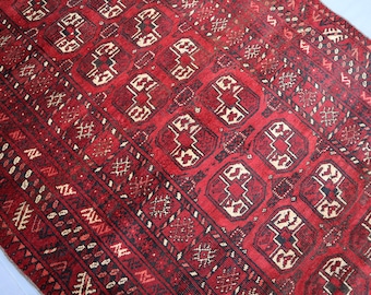 Antique Faded Rug, 4'1x6'7 Ft, Turkmen Tekke Ersari Rug, Handmade Wool Area Rug, Oriental Afghan Vintage Rug, Tribal Bukhara Rug Bedroom Rug