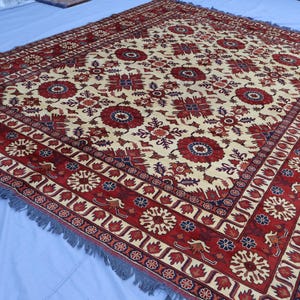 10x13 Large Turkmen Floral design Afghan Muted Rug, Hand Knotted Wool Area Rug, Oriental Orange Rug - Rug for Living Room, Bedroom Area Rug