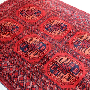 Tappeto afgano, 6,7 x 5 piedi, tappeto afgano Filpai, tappeto turcomanno orientale, tappeto fatto a mano in lana al 100%, tappeto Bukhara, tappeto da soggiorno, tappeto afgano 7 x 5 piedi