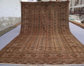 1940s Antique Rug 6'8x9'9 ft Terracotta Afghan Handmade Rug, Turkmen Bukhara Rug, Low pile Wool Faded Vintage Rug, Living Room, Bedroom Rug
