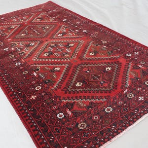 Red Antique Rug 3&#39;2x6&#39; Caucasian design Vintage Rug, Afghan Geometric Area Rug, Oriental Wool Rug, Tribal Rug, Rug for Bedroom, Kitchen Rug