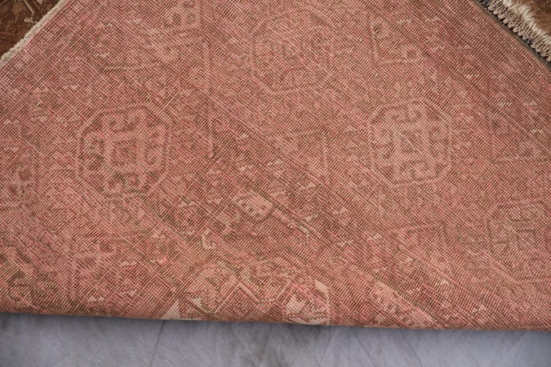 1920s Antique Brown Rug 4x7 ft Afghan Bukhara Rug, Low Pile Handmade Wool Rug, Oriental Faded Rug, Turkmen Tribal Area Rug for Living Room image 13