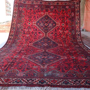 Geometric Vintage Rug 6&#39;3x9&#39;2 Caucasian Hand Knotted Wool Rug, Tribal Area Rug, Oriental Rug, Antique Red Rug, Bedroom Rug, Living Room Rug