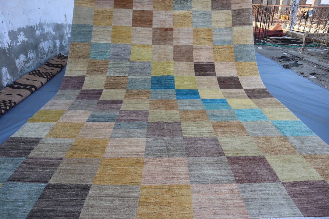 9x12 Multicolor Area Rug Gabbeh Striped Rug Modern Hand Etsy