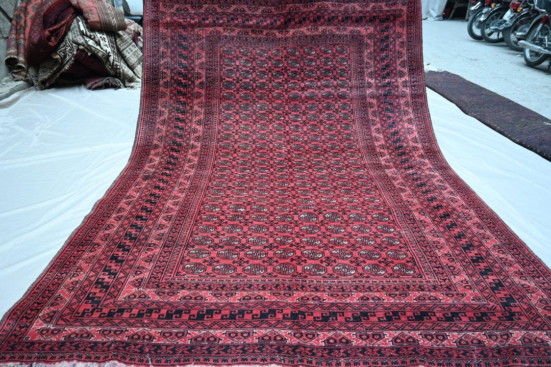 6'5x9'1 Ft Afghan Vintage Mowri Bukhara Rug - Handmade Wool Faded Rug ...