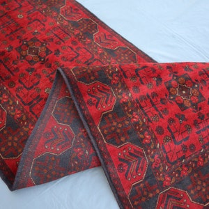 Alfombra de pasillo de 10 pies, alfombra turcomana Bukhara, alfombra de pasillo afgana de 2&#39;6x9&#39;8, alfombra vintage hecha a mano de lana Khal Mohammadi, alfombra roja oriental, alfombra de pasillo