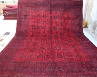 10x13 Ft Large Area Rug, Afghan Handmade Wool Rug, Turkoman Tribal Bukhara Rug, Oriental Turkmen Oversize Rug, Bedroom Rug, Living Room Rug