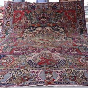 10x13 Large Vintage Rug, Ancient Folks Pictorial Rug, Handmade Wool Rug, Afghan Caucasian Rug, Home decor, Art Tribal Rug, Living Room Rug